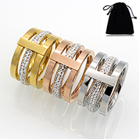 Unisex finger ring, ROSTFRITT STÅL, med rhinestone lera bana, plated, olika storlek för val, fler färger för val, 11mm, 3mm, Säljs av PC
