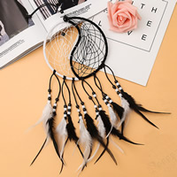Fashion Dream Catcher, Feather, with Velveteen Cord & Glass Seed Beads, 550mm, Sold By PC