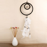 Fashion Dream Catcher, Feather, with Velveteen Cord & Glass Seed Beads, 580mm, Sold By PC