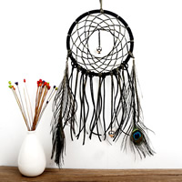 Fashion Dream Catcher, Feather, with Velveteen Cord & Glass Seed Beads, 500mm, Sold By PC