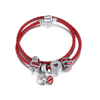 Unisex Bracelet Zinc Alloy with Waxed Linen Cord antique silver color plated with 925 logo & enamel & with rhinestone &  lead & cadmium free Sold By Strand