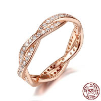 925 Sterling Silver Finger Rings, real rose gold plated, different size for choice & for woman & with rhinestone, 4mm, Sold By PC
