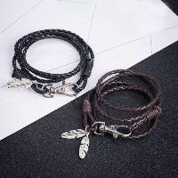 Unisex Bracelet, Cowhide, with Velveteen & Tibetan Style, Feather, antique silver color plated, 2-strand, more colors for choice, Sold Per Approx 15.7 Inch Strand