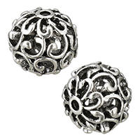 Tibetan Style Hollow Beads, Round, antique silver color plated, nickel, lead & cadmium free, 14x13x14mm, Hole:Approx 1.5mm, 500PCs/Lot, Sold By Lot