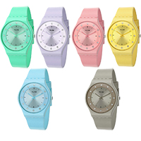VILAM® Børn Watch, Plast, med Glas & Stainless Steel, Livsbestandig & for børn & med rhinestone, flere farver til valg, 40x6mm, Længde Ca. 7.8 inch, Solgt af PC