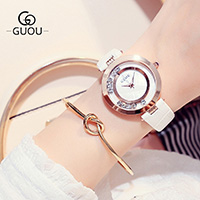 GUOU® Unisex Jewelry Watch PU Leather with Glass & Stainless Steel plated Life water resistant & for woman Length Approx 8 Inch Sold By PC