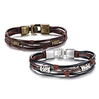 Men Bracelet Cowhide with Zinc Alloy plated & for man 10mm 11mm Sold Per Approx 8.66 Inch Strand