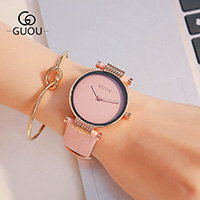 GUOU® Unisex Jewelry Watch PU Leather with Glass & Stainless Steel plated Life water resistant & for woman Length Approx 7.4 Inch Sold By PC