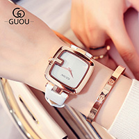 GUOU® Unisex Biżuteria Watch, PU, ze Szkło, Kwadrat, Powlekane, Odporność na życie w wodzie & dla kobiety, dostępnych więcej kolorów, 36x8mm, długość około 10 cal, sprzedane przez PC