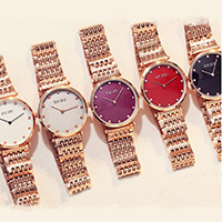 GUOU® Unisex Smykker Watch, Stainless Steel, med Glas, forgyldt, Livsbestandig & for kvinde & med rhinestone, flere farver til valg, 32x7mm, Længde Ca. 7 inch, Solgt af PC