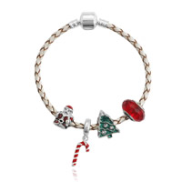 Christmas Holiday Bracelet Zinc Alloy with Waxed Linen Cord & Crystal antique silver color plated with 925 logo & Unisex & Christmas jewelry & enamel & with rhinestone lead & cadmium free Sold By Strand