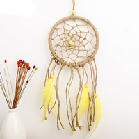 Fashion Dream Catcher, Linen, with Feather & Glass Seed Beads, 40cm, Sold By PC
