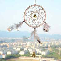 Fashion Dream Catcher, Linen, with Feather & Wood, with bell, 47cm, Sold By PC