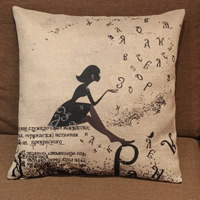 Cushion Cover Cotton Fabric Square with letter pattern Sold By PC