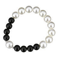 Unisex Bracelet, Shell Pearl, with Black Agate & 925 Sterling Silver, Round, natural, 10mm, 8.5mm, Length:Approx 6 Inch, 10Strands/Lot, Sold By Lot