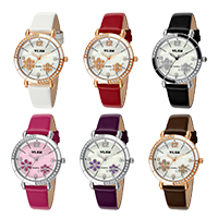 PU Leather with zinc alloy dial & Glass & Stainless Steel plated Life water resistant & for woman & with rhinestone Length Approx 8.6 Inch Sold By PC
