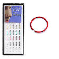 Edelstahl Nasepiercing Schmuck, 316 L Edelstahl, Kreisring, Elektrophorese, unisex, gemischte Farben, 0.6mm, 9mm, 40PCs/Box, verkauft von Box