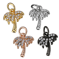 Cubic Zirconia Micro Pave Brass Pendant, Palm Tree, plated, micro pave cubic zirconia, more colors for choice, 10.50x12x3mm, Hole:Approx 3mm, 20PCs/Lot, Sold By Lot