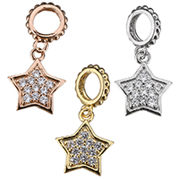 Cubic Zirconia Micro Pave Brass Pendant, Star, plated, micro pave cubic zirconia, more colors for choice, 10x11.5x7mm, 8x9x2mm, Hole:Approx 4mm, 20PCs/Lot, Sold By Lot