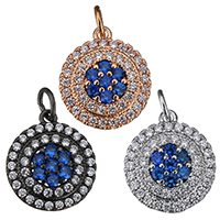 Cubic Zirconia Micro Pave Brass Pendant, Flat Round, plated, micro pave cubic zirconia, more colors for choice, 13x15x5mm, Hole:Approx 3mm, 10PCs/Lot, Sold By Lot