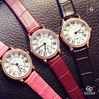 GUOU® Unisex Smykker Watch, PU, med Glas & Stainless Steel, forgyldt, Livsbestandig & for kvinde, flere farver til valg, 35x10mm, Længde Ca. 8 inch, Solgt af PC