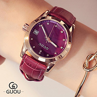 GUOU® Unisex Jewelry Watch PU Leather with Glass & Stainless Steel plated Life water resistant & for woman & with rhinestone Length Approx 8.5 Inch Sold By PC