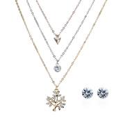 Cubic Zirconia Micro Pave Tibetan Style Jewelry Sets, earring & necklace, with Crystal, stainless steel post pin, with 8cm extender chain, plated, micro pave cubic zirconia, lead & cadmium free, 7x11mm, 7x7mm, 20x22mm, 6x6mm, Length:Approx 15.7 Inch, Sold By Set