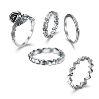 Juego de anillos de aleación de zinc, anillo de dedo, chapado en color de platina, micro arcilla de zirconia cúbica, libre de plomo & cadmio, 16x3mm-18x11mm, tamaño:5.5-8, 5PCs/Set, Vendido por Set