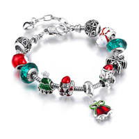 European Bracelet Zinc Alloy with Crystal with 1.18lnch extender chain plated charm bracelet & cartoon pattern & Christmas jewelry & snake chain & for woman & enamel & faceted nickel lead & cadmium free Sold By Strand