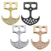 Cubic Zirconia Micro Pave Brass Pendant, Anchor, plated, micro pave cubic zirconia & double-hole, more colors for choice, 11.50x15x2mm, Hole:Approx 3mm, 20PCs/Lot, Sold By Lot