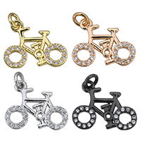 Cubic Zirconia Micro Pave Brass Pendant, Bike, plated, micro pave cubic zirconia, more colors for choice, 15x12x2mm, Hole:Approx 2mm, 20PCs/Lot, Sold By Lot