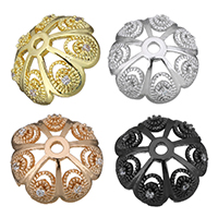 Brass Bead Cap Flower plated & micro pave cubic zirconia & hollow Approx 1.5mm 1.5mm Sold By Lot