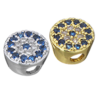 Cubic Zirconia Micro Pave Brass Beads, Flat Round, plated, micro pave cubic zirconia, more colors for choice, 6.50x4mm, Hole:Approx 1.5mm, 20PCs/Lot, Sold By Lot