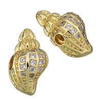 Cubic Zirconia Micro Pave Brass Beads, Conch, real gold plated, micro pave cubic zirconia, 8x13x7mm, Hole:Approx 2mm, 20PCs/Lot, Sold By Lot