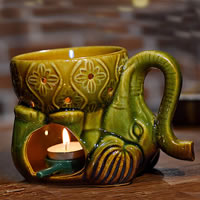 Porcelæn Candle Holder, Elephant, hule, flere farver til valg, 160x110mm, Solgt af PC