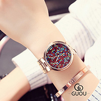 Часы Unisex Jewelry GUOU®, цинковый сплав, с Стеклянный & нержавеющая сталь, плакирован золотом, Водонепроницаемый образ жизни & Женский, 40x10mm, длина Приблизительно 9 дюймовый, продается PC