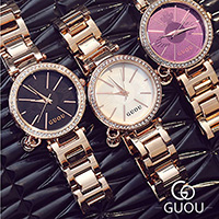 GUOU® Unisex Nakit Watch, Cink Alloy, s Staklo & Nehrđajući čelik, pozlaćen, Život otporan na vodu & za žene, više boja za izbor, 30x8mm, Dužina Približno 7.5 inčni, Prodano By PC