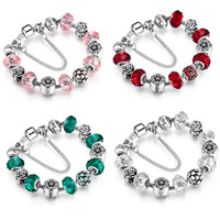 European Bracelet Zinc Alloy with Crystal & Lampwork plated snake chain & for woman & enamel & faceted nickel lead & cadmium free Sold Per Approx 7.8 Inch Strand