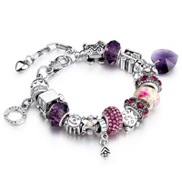 European Bracelet, Tibetan Style, with Clay Pave & Crystal & Lampwork, with 1.18lnch extender chain, plated, charm bracelet & different length for choice & snake chain & for woman & faceted & with rhinestone, nickel, lead & cadmium free, Sold By Strand