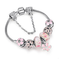 European Bracelet Zinc Alloy with Lampwork plated charm bracelet & snake chain & for woman & enamel & with rhinestone nickel lead & cadmium free Sold By Strand