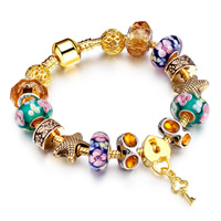 European Bracelet, Tibetan Style, with Crystal & Lampwork, plated, charm bracelet & different length for choice & snake chain & for woman & faceted & with rhinestone, nickel, lead & cadmium free, Sold By Strand