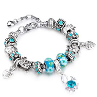 European Bracelet Zinc Alloy with Lampwork with 1.18lnch extender chain plated charm bracelet & snake chain & for woman & with rhinestone nickel lead & cadmium free Sold Per 7.4 Inch Strand