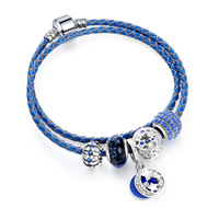 European Bracelet Zinc Alloy with Cowhide & Lampwork plated charm bracelet & for woman & enamel & with rhinestone &  nickel lead & cadmium free Sold By Strand
