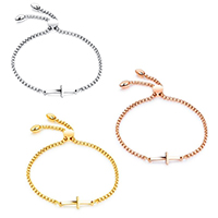 Stainless Steel Jewelry Bracelet, 316 Stainless Steel, Cross, plated, Length Adjustable & box chain & for woman, more colors for choice, 24mm, 8mm, Sold Per Approx 9.5 Inch Strand