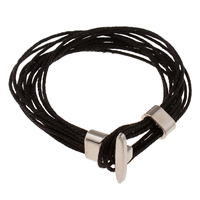 Men Bracelet, Cowhide, Tibetan Style clasp, for man & multi-strand, black, Length:Approx 6.7 Inch, 3Strands/Lot, Sold By Lot
