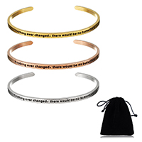 acier inoxydable bracelet manchette, avec velours de coton, Placage, avec le motif de lettre & pour femme, plus de couleurs à choisir, 3mm, Diamètre intérieur:Environ 64x46mm, Vendu par PC