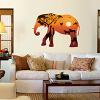 Wand-Sticker, PVC Kunststoff, Elephant, Klebstoff & wasserdicht, 300x900mm, verkauft von setzen