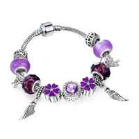 European Bracelet Zinc Alloy with Crystal & Lampwork plated charm bracelet & snake chain & for woman & enamel & with rhinestone nickel lead & cadmium free Sold Per Approx 7.8 Inch Strand