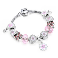 European Bracelet Zinc Alloy with Crystal plated charm bracelet & snake chain & for woman & enamel & with rhinestone nickel lead & cadmium free Sold By Strand