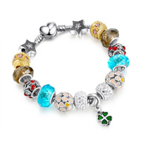 European Bracelet Zinc Alloy with Crystal plated charm bracelet & snake chain & for woman & enamel & faceted & with rhinestone nickel lead & cadmium free Sold By Strand